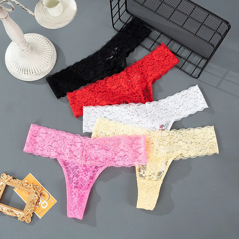 3 pièces dentelle florale femmes culottes taille basse respirant slips femme string sous-vêtements M-2XL solide Sexy string Transparent culotte