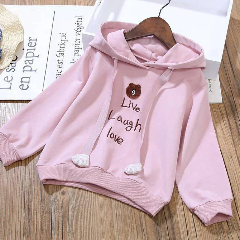 Ensemble de vêtements pour filles de 4, 6, 8, 10, 12 ans, sweat à capuche en coton avec petit ours de dessin animé + jupe plissée, costume 2 pièces pour enfants,
