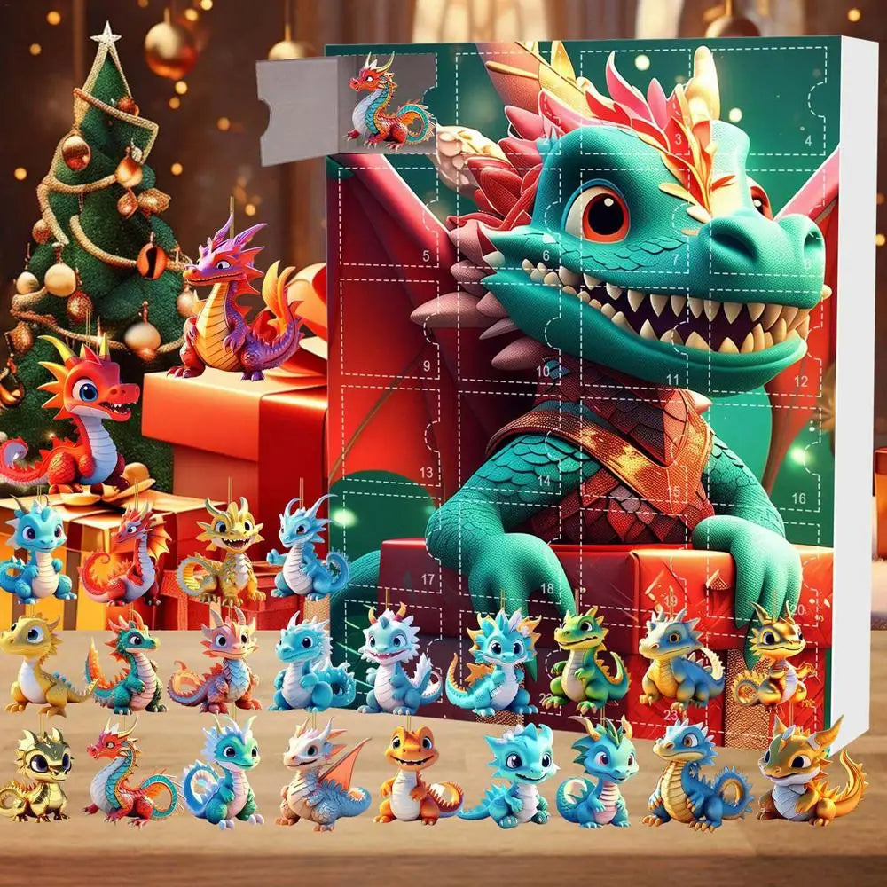 Advent Calendar Christmas Countdown Cute Acrylic Dinosaur Pendant Toy Christmas Tree Decoration Backpack Car Flat Pendants Gifts