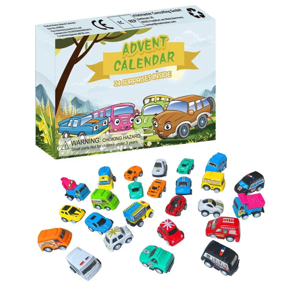 Boîte de calendrier de l'avent 24 jours, 24 pièces, Mini voiture , jouets, calendrier de compte à rebours de noël, cadeaux de noël pour garçons et filles
