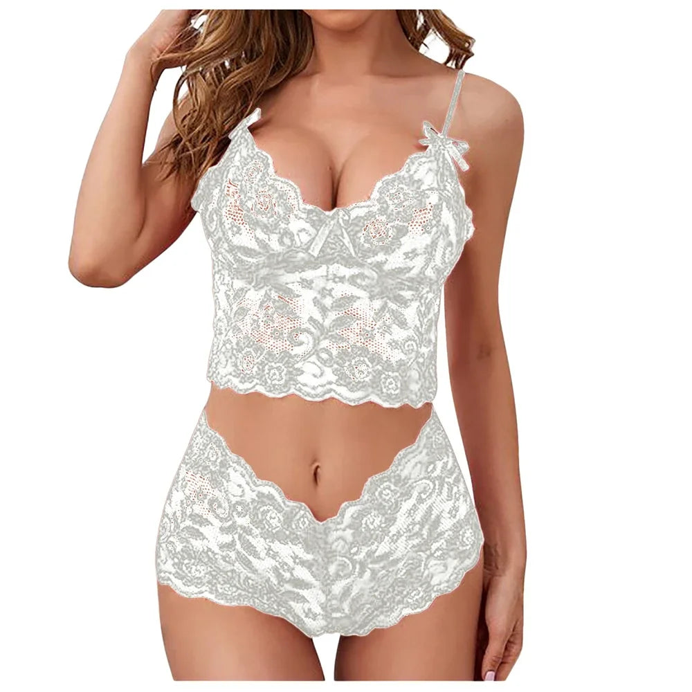 Ensemble de Lingerie érotique pour femmes, sous-vêtements érotiques, ensemble exotique, soutien-gorge Sexy en dentelle, culotte à bandes + bas, ensemble de soutien-gorge Transparent