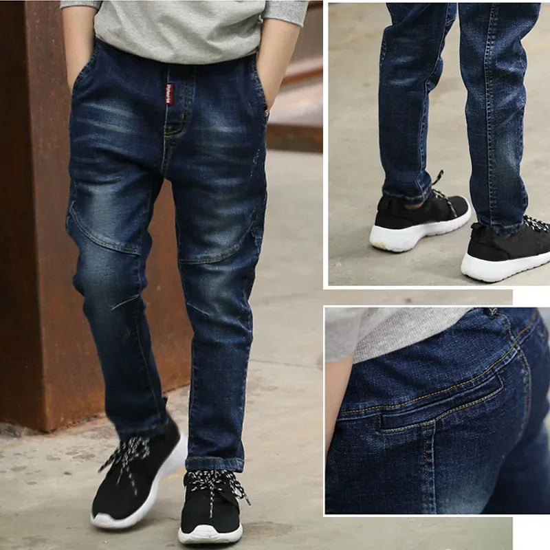 DIIMUU 4-11 ans garçons vêtements Slim droit jean jeunes pantalons enfants bébé enfants Denim vêtements pantalon taille élastique bas