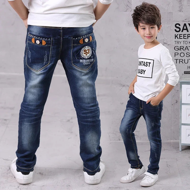 IENENS – pantalons en jean slim pour garçons, taille élastique, vêtements en Denim pour enfants de 4 à 13 ans, bas de sport