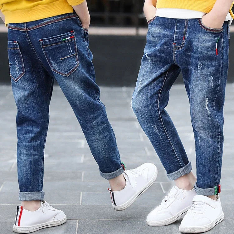 DIIMUU 4-11 ans garçons vêtements Slim droit jean jeunes pantalons enfants bébé enfants Denim vêtements pantalon taille élastique bas