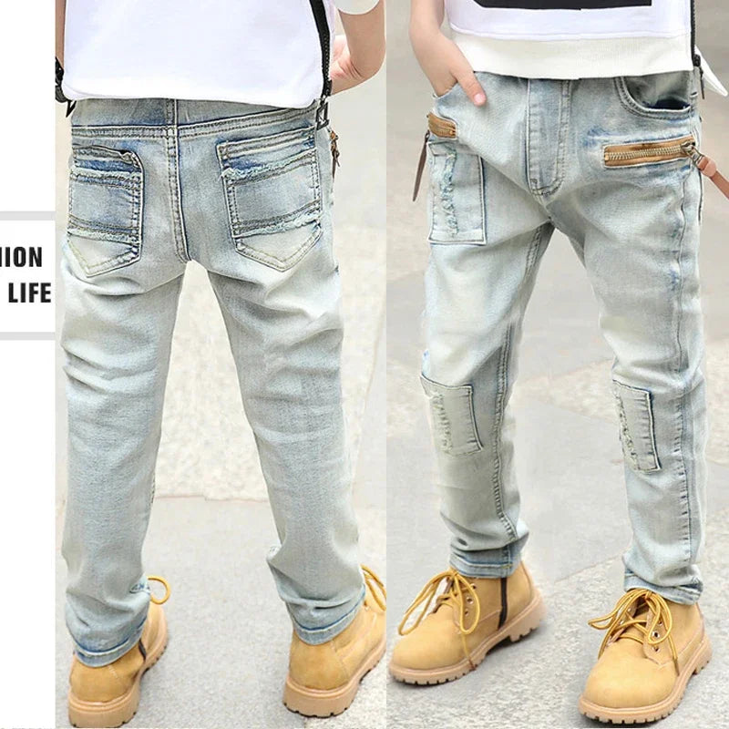 DIIMUU 4-11 ans garçons vêtements Slim droit jean jeunes pantalons enfants bébé enfants Denim vêtements pantalon taille élastique bas