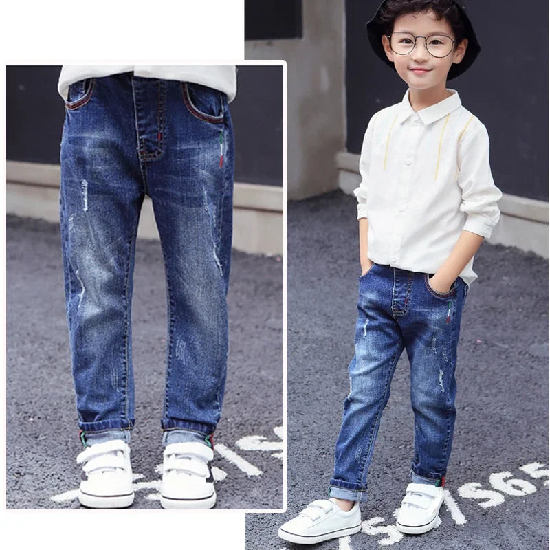 IENENS – pantalons en jean slim pour garçons, taille élastique, vêtements en Denim pour enfants de 4 à 13 ans, bas de sport