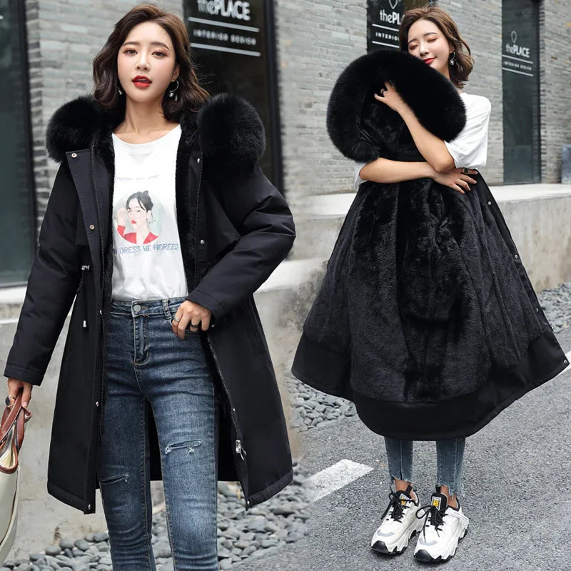 Épais chaud hiver Parkas manteau femmes veste d'hiver doublure de fourrure grande taille 6XL à capuche femme longue Parkas vêtements de neige vêtements rembourrés