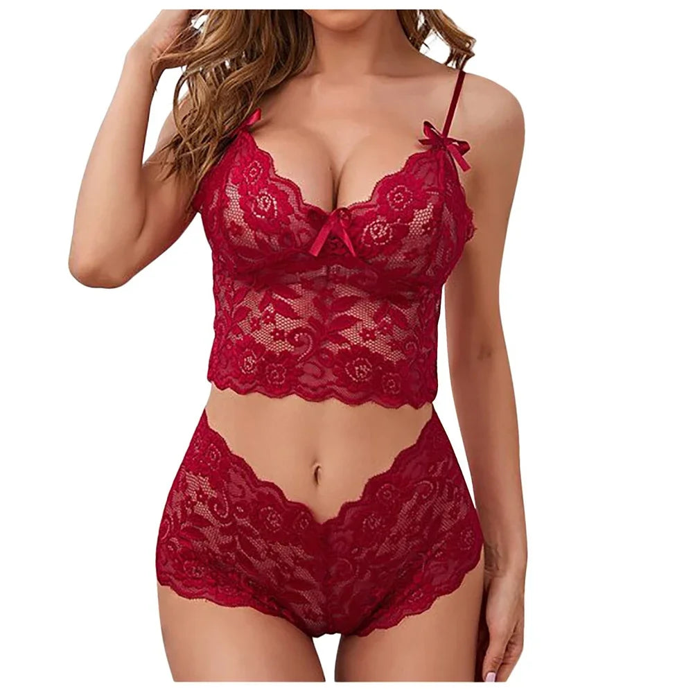 Ensemble de Lingerie érotique pour femmes, sous-vêtements érotiques, ensemble exotique, soutien-gorge Sexy en dentelle, culotte à bandes + bas, ensemble de soutien-gorge Transparent