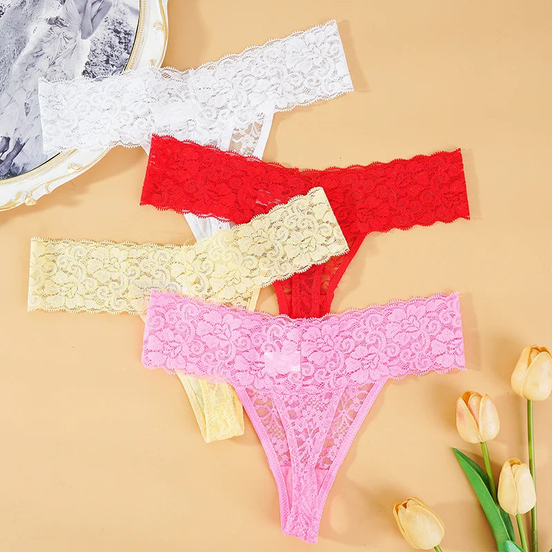 3 pièces dentelle florale femmes culottes taille basse respirant slips femme string sous-vêtements M-2XL solide Sexy string Transparent culotte