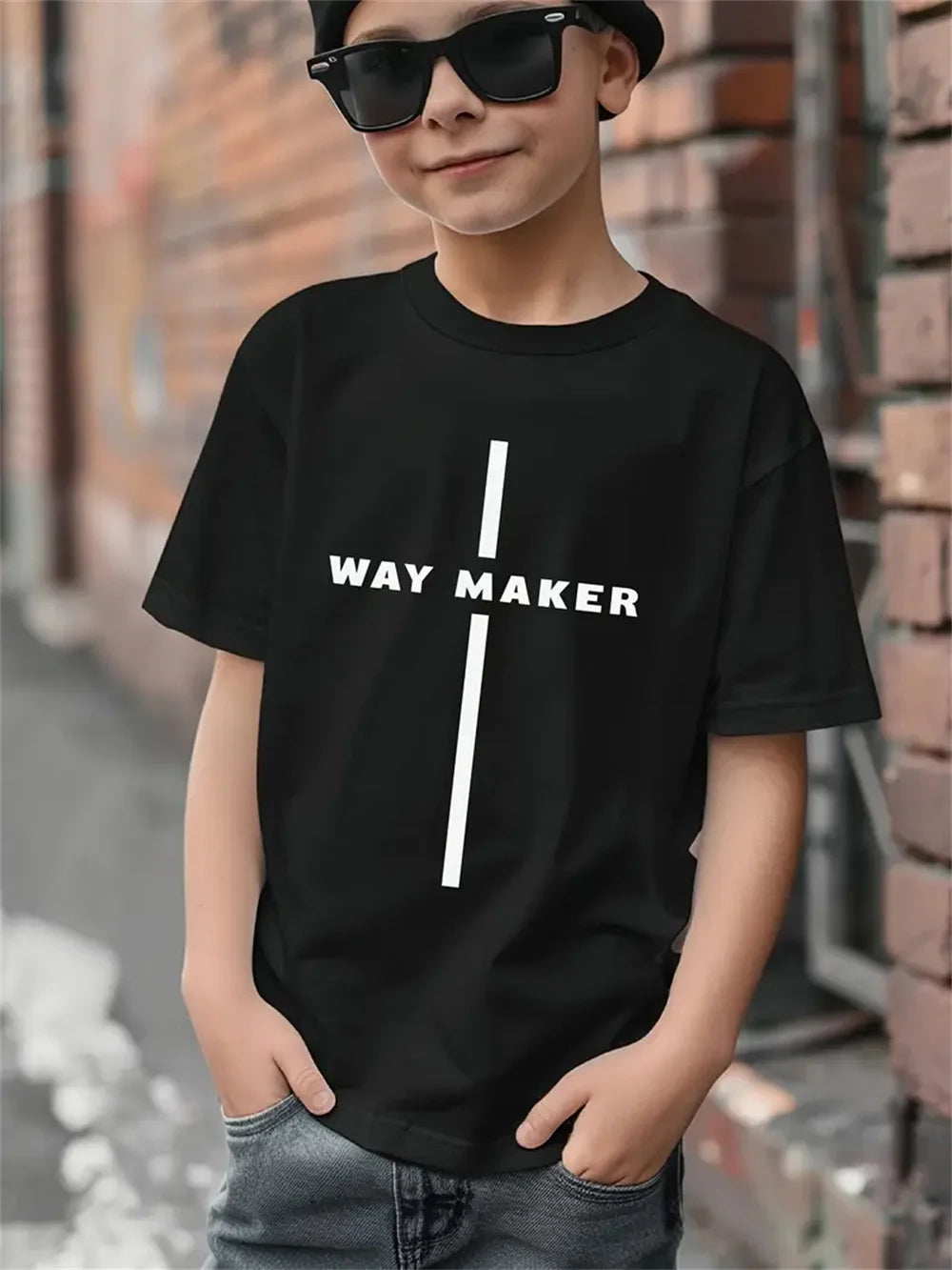 T-shirt manches courtes pour enfants, avec lettres simples imprimées en 3d, à la mode, pour garçons