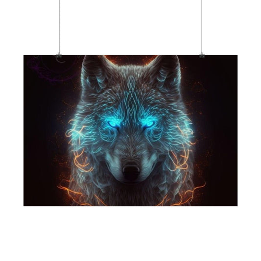 Poster „Feuerwolf blaue Augen“