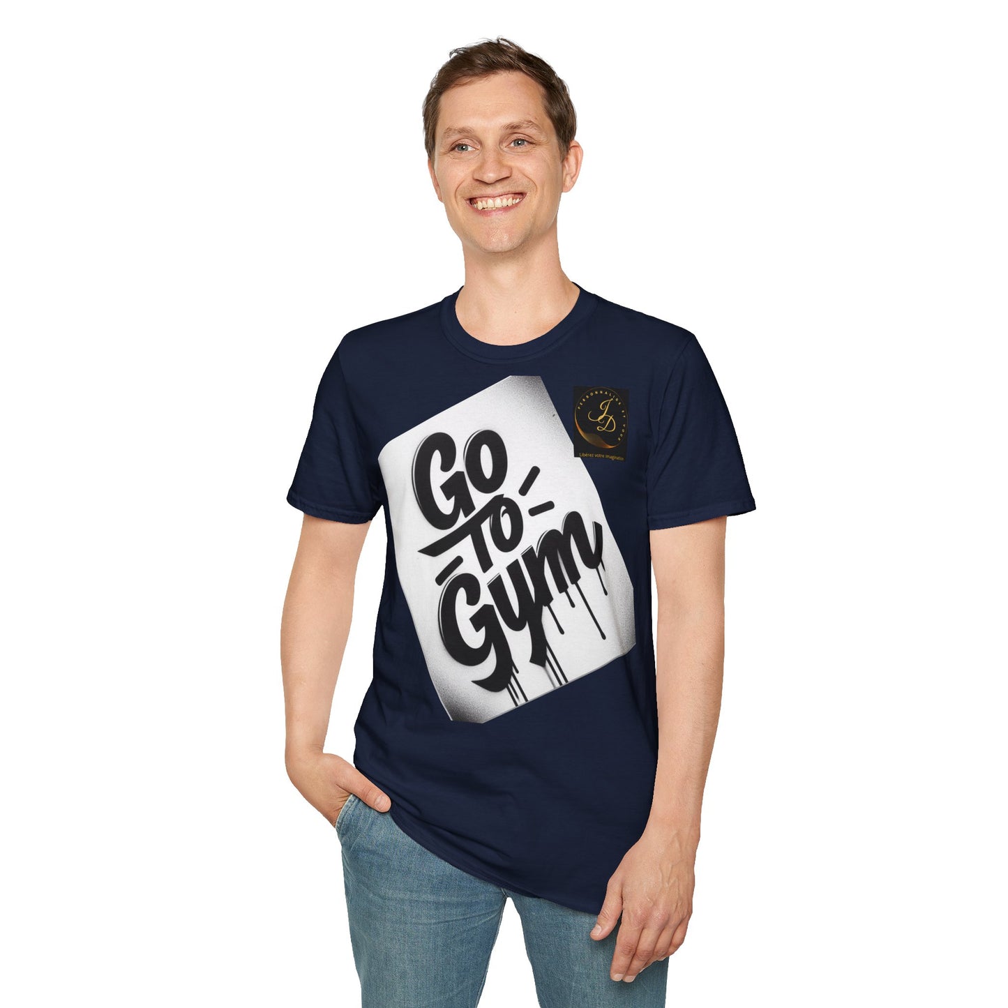 „Geh ins Fitnessstudio“-T-Shirt vorne