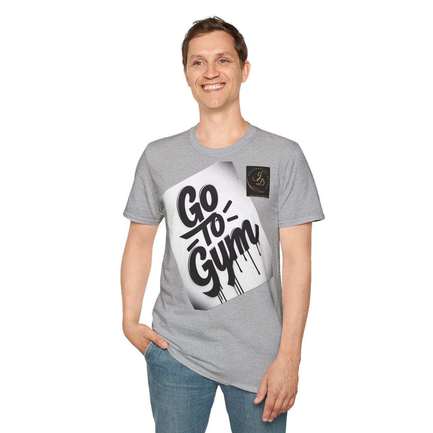 „Geh ins Fitnessstudio“-T-Shirt vorne