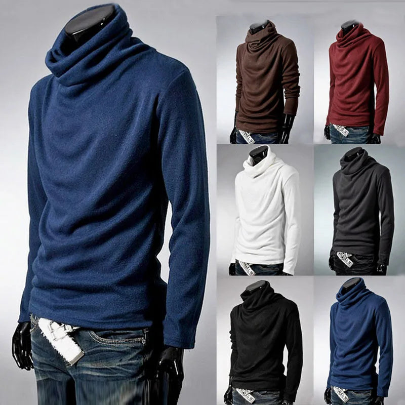 Pulls tricotés à col roulé pour hommes, couleur unie, à la mode, pull décontracté, tricot, nouvelle collection hiver 2023,