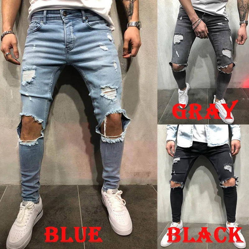 Nouveau jean déchiré pour hommes mode décontracté slim denim crayon pantalon vêtements pour hommes pantalon S-4XL livraison directe