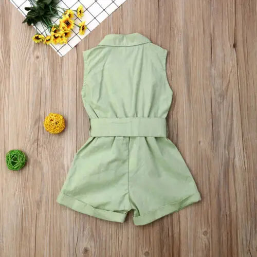 Vêtements à la mode pour petites filles, combishort sans manches avec nœud papillon à la taille, tenue d'été, vêtements d'été pour enfants