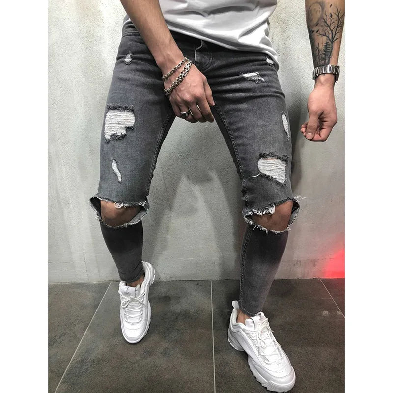 Nouveau jean déchiré pour hommes mode décontracté slim denim crayon pantalon vêtements pour hommes pantalon S-4XL livraison directe