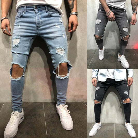 Nouveau jean déchiré pour hommes mode décontracté slim denim crayon pantalon vêtements pour hommes pantalon S-4XL livraison directe