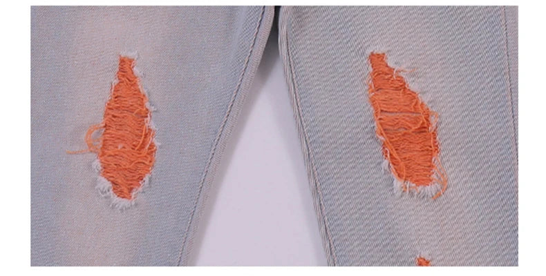 Jeans multicolores à trous pour petites filles et garçons, Denim décontracté, amples à revers, pantalons pour enfants, nouvelle mode printemps et été 2024