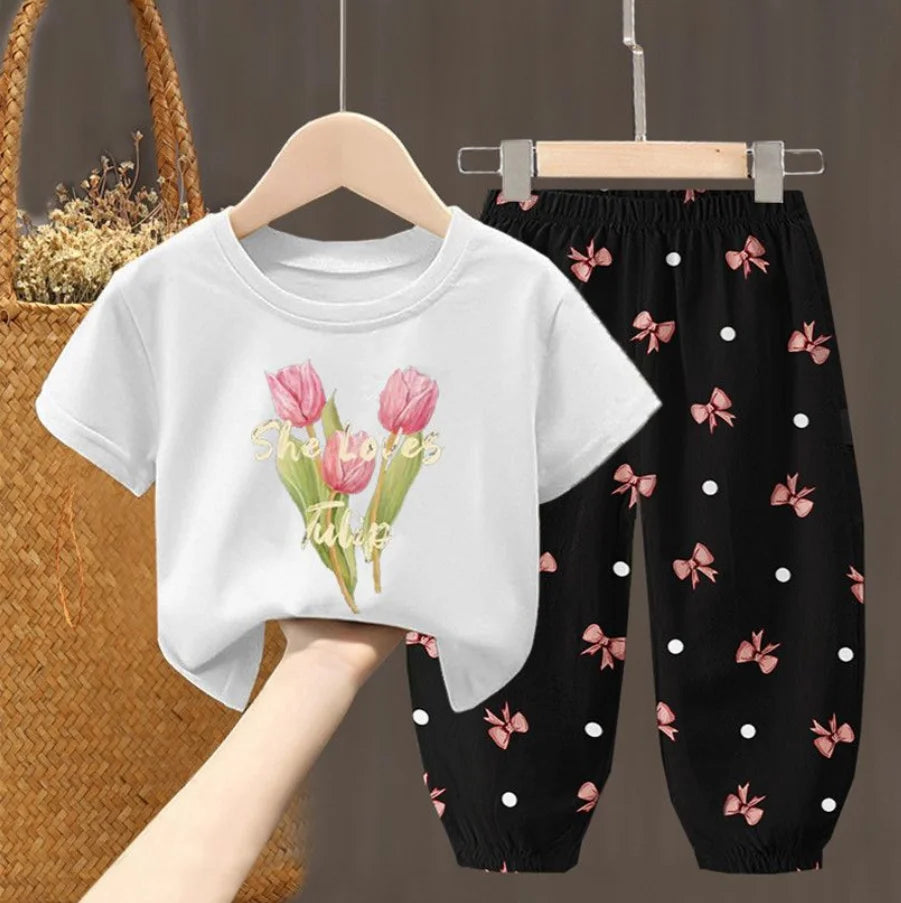 Ensembles d'été vêtements pour enfants filles enfants en bas âge vêtements mignon mode T-shirt haut pantalon 2 pièces bébé fille vêtements