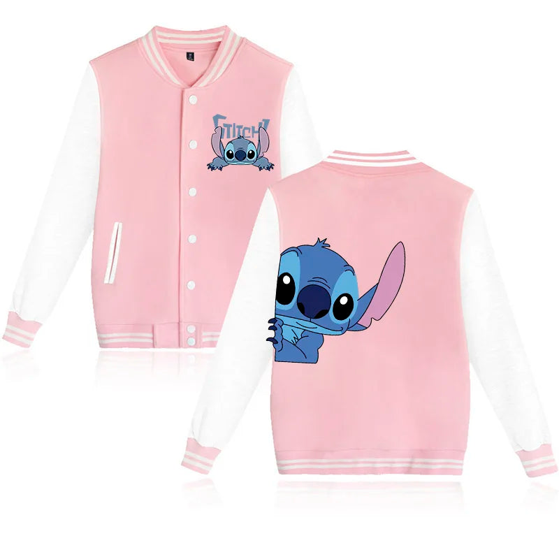 90s Disney Sweat à capuche Lilo Stitch Veste de baseball Hommes Femmes Sweat Enfants Garçons Filles Harajuku Vestes Streetwear College Coats