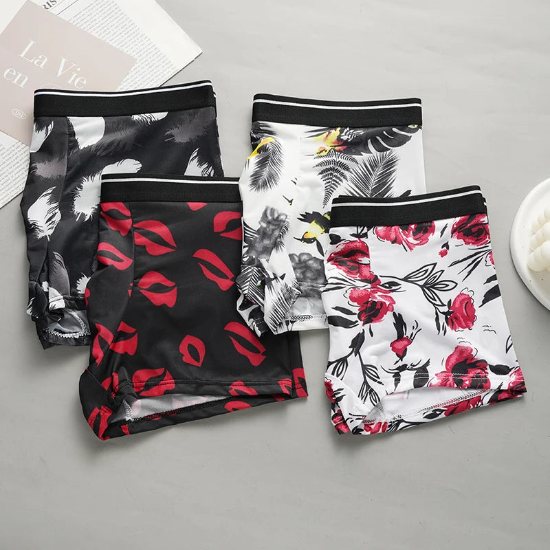 Boxer imprimé pour hommes, short en soie glacée, sous-vêtements Sexy sans couture, culotte Ultra-fine et respirante