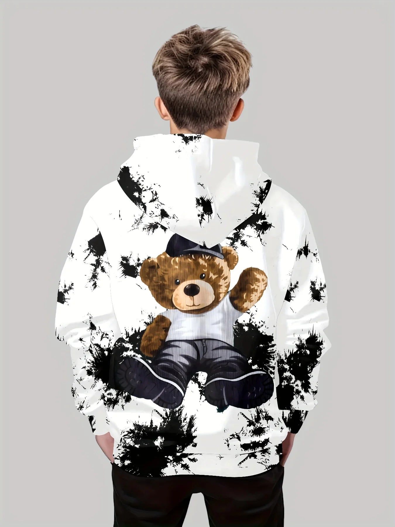 Vêtements pour enfants, sweat à capuche pour garçons, manches longues, imprimé ours Cool, vêtements de printemps et d'automne, à la mode, vêtements d'extérieur
