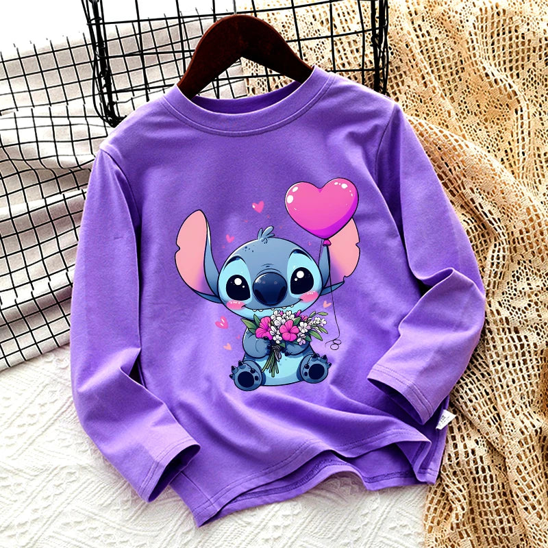 Disney Lilo & point enfants T-shirt coton t-shirts à manches longues manteau de base vêtements de loisirs garçons filles mignon dessin animé hauts enfants vêtements