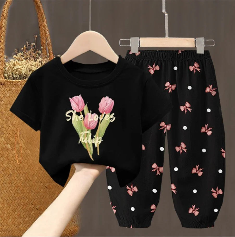 Ensembles d'été vêtements pour enfants filles enfants en bas âge vêtements mignon mode T-shirt haut pantalon 2 pièces bébé fille vêtements