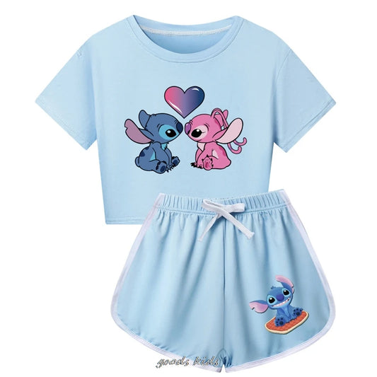 Lilo et Stitch T-shirt Shorts loisirs sport costume filles vêtements ensemble bébé garçons Homewear costume grands enfants été T-shirt meilleur cadeau