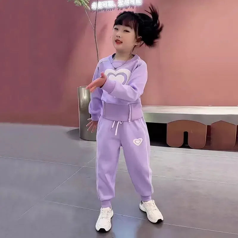 Ensemble de vêtements pour filles, sweat-shirt et pantalon décontractés pour enfants, 2 pièces, survêtement, tenue pour enfants, vêtements de sport imprimés, 1-9, nouvelle collection printemps-automne