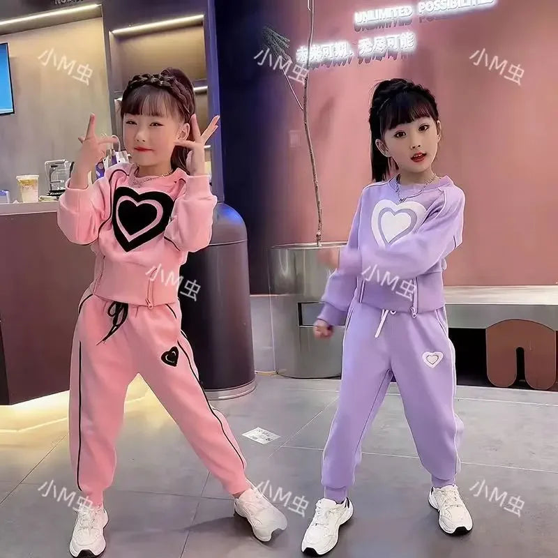 Ensemble de vêtements pour filles, sweat-shirt et pantalon décontractés pour enfants, 2 pièces, survêtement, tenue pour enfants, vêtements de sport imprimés, 1-9, nouvelle collection printemps-automne