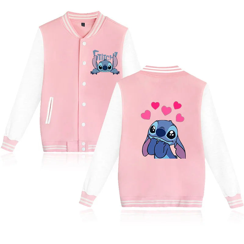 90s Disney Sweat à capuche Lilo Stitch Veste de baseball Hommes Femmes Sweat Enfants Garçons Filles Harajuku Vestes Streetwear College Coats