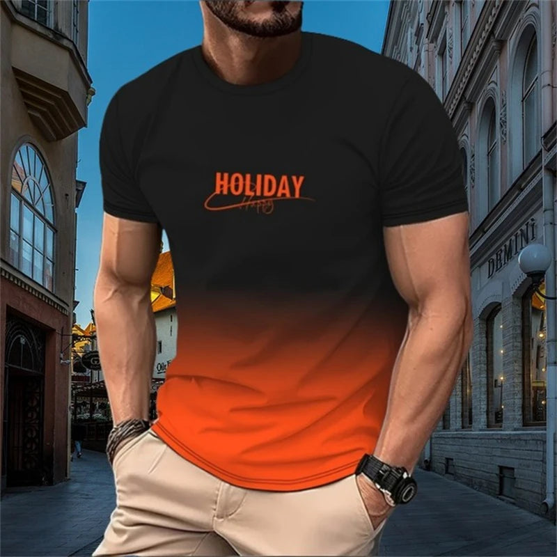 T-shirt à manches courtes pour hommes, nouveau style minimaliste imprimé, chemise créative et décontractée, tendance rétro de rue, col rond, haut ample décontracté