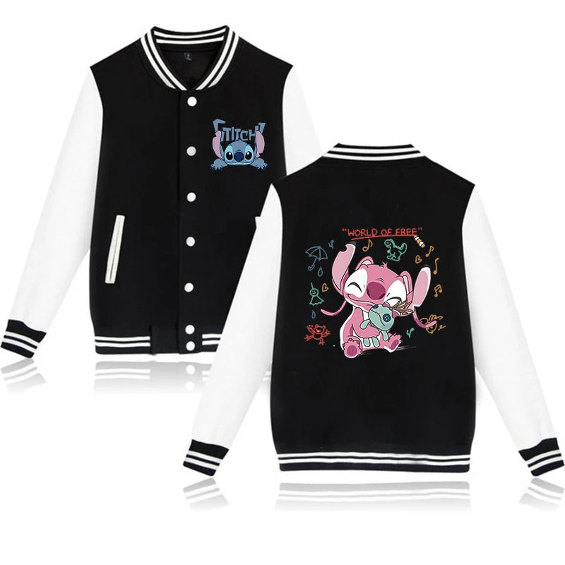 90s Disney Sweat à capuche Lilo Stitch Veste de baseball Hommes Femmes Sweat Enfants Garçons Filles Harajuku Vestes Streetwear College Coats