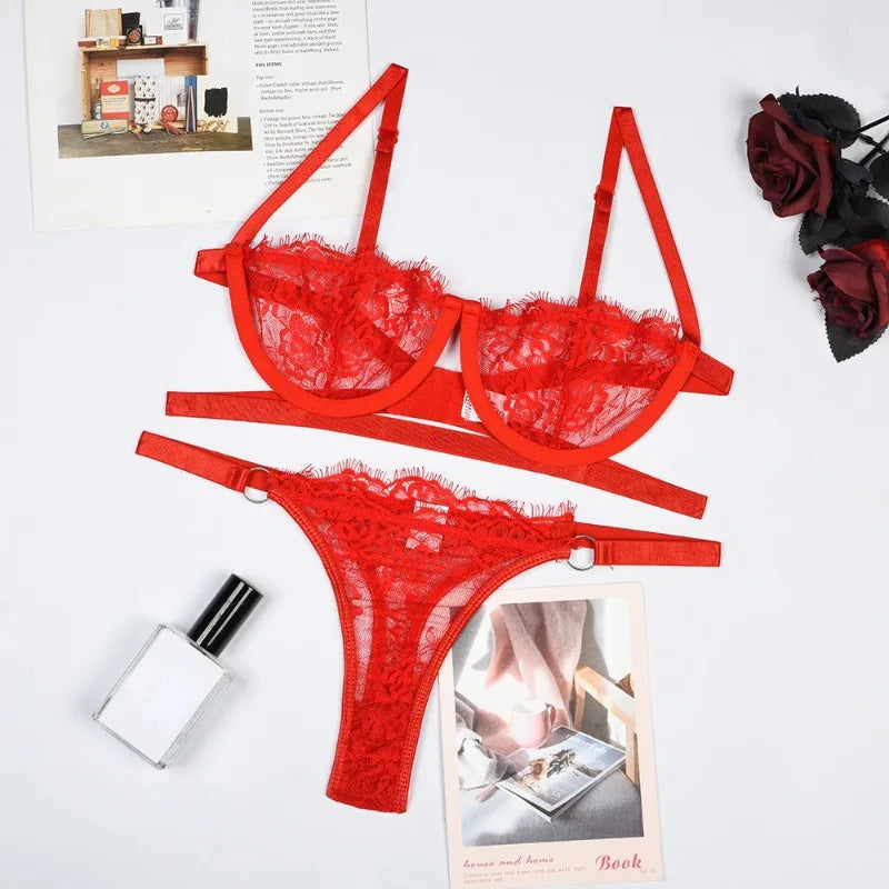 Lingerie Sexy Femme Dentelle Sous-Vêtements Transparents Fée Broderie Ensembles Brefs Kit De Soutien-Gorge Délicat Push Up Breves Ensembles Soutiens-Gorge Érotiques Minces