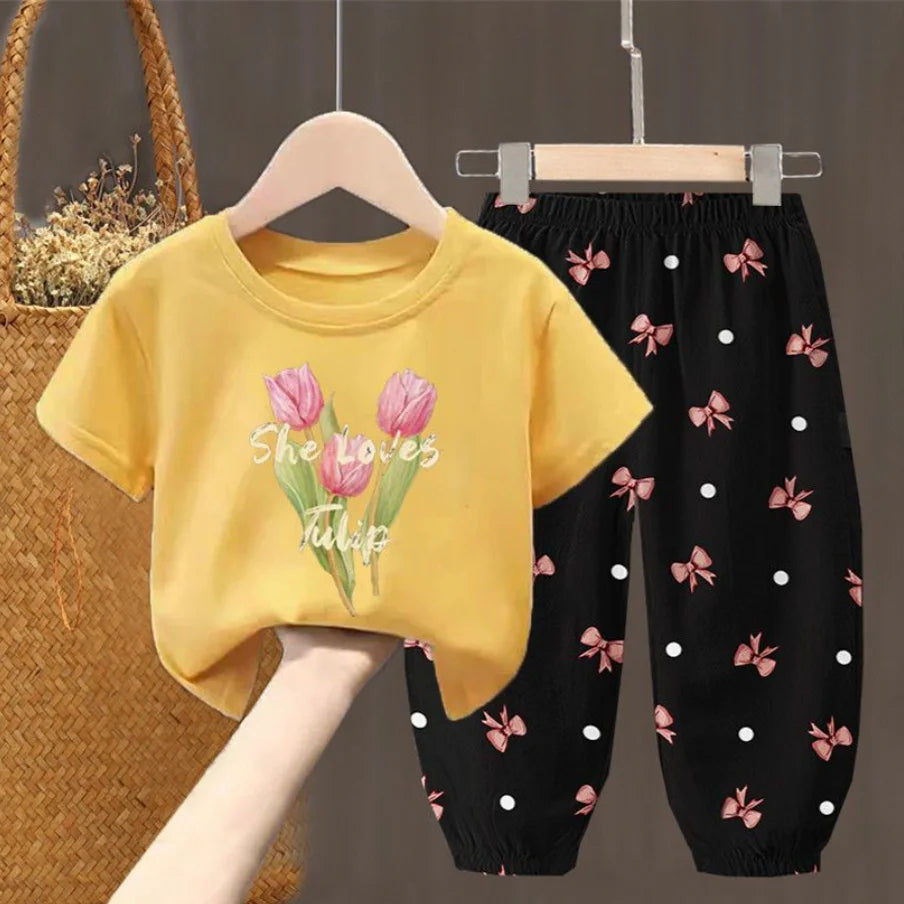 Ensembles d'été vêtements pour enfants filles enfants en bas âge vêtements mignon mode T-shirt haut pantalon 2 pièces bébé fille vêtements