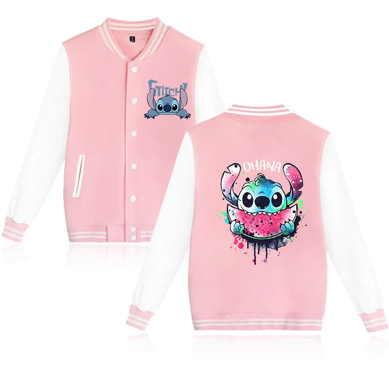 90s Disney Sweat à capuche Lilo Stitch Veste de baseball Hommes Femmes Sweat Enfants Garçons Filles Harajuku Vestes Streetwear College Coats