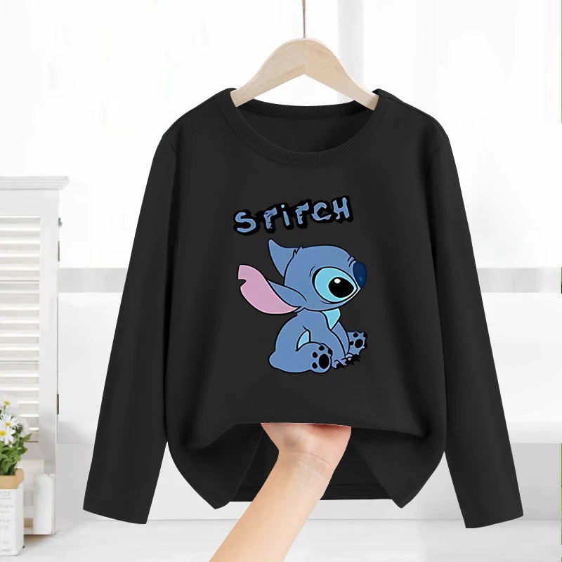 Disney Lilo & point enfants T-shirt coton t-shirts à manches longues manteau de base vêtements de loisirs garçons filles mignon dessin animé hauts enfants vêtements