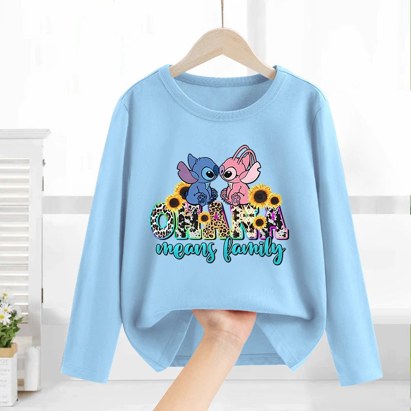 Disney Lilo & point enfants T-shirt coton t-shirts à manches longues manteau de base vêtements de loisirs garçons filles mignon dessin animé hauts enfants vêtements