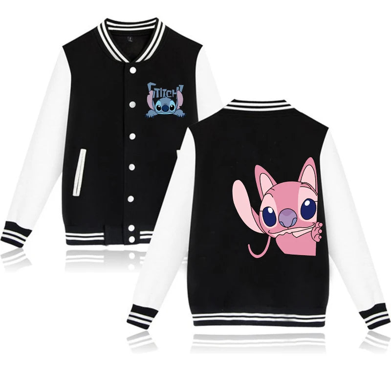 90s Disney Sweat à capuche Lilo Stitch Veste de baseball Hommes Femmes Sweat Enfants Garçons Filles Harajuku Vestes Streetwear College Coats