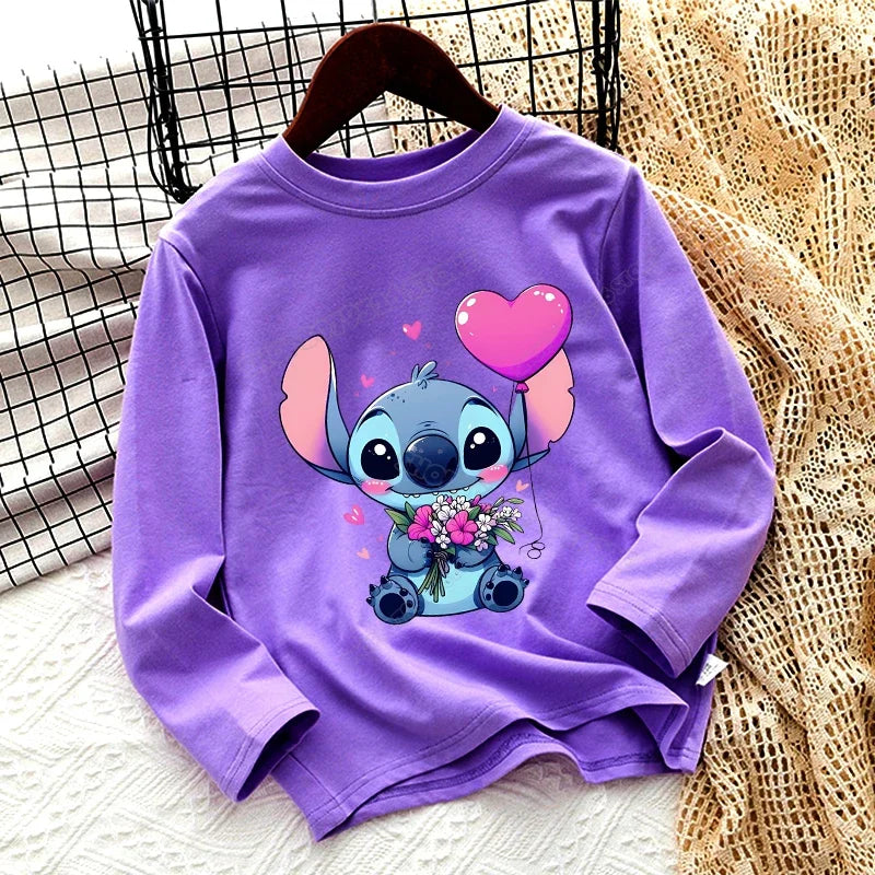 Disney Lilo & point enfants T-shirt coton t-shirts à manches longues manteau de base vêtements de loisirs garçons filles mignon dessin animé hauts enfants vêtements