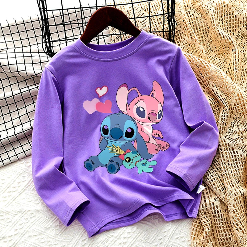 Disney Lilo & point enfants T-shirt coton t-shirts à manches longues manteau de base vêtements de loisirs garçons filles mignon dessin animé hauts enfants vêtements