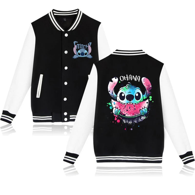 90s Disney Sweat à capuche Lilo Stitch Veste de baseball Hommes Femmes Sweat Enfants Garçons Filles Harajuku Vestes Streetwear College Coats