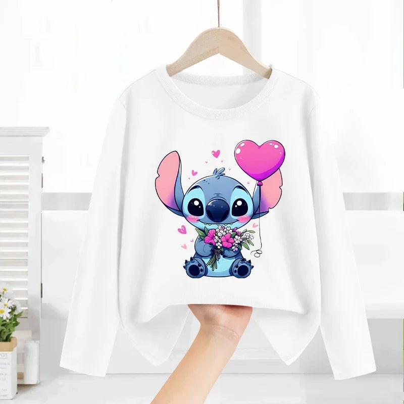 Disney Lilo & point enfants T-shirt coton t-shirts à manches longues manteau de base vêtements de loisirs garçons filles mignon dessin animé hauts enfants vêtements