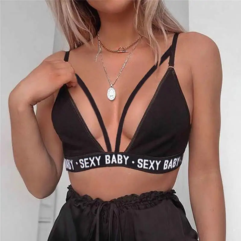 Ensembles exotiques Ensemble de soutien-gorge de sport sexy pour femmes sans armatures Bandage Corset Lettre Soutien-gorge + String Sexy Haut de bikini Culotte Vêtements sexuels