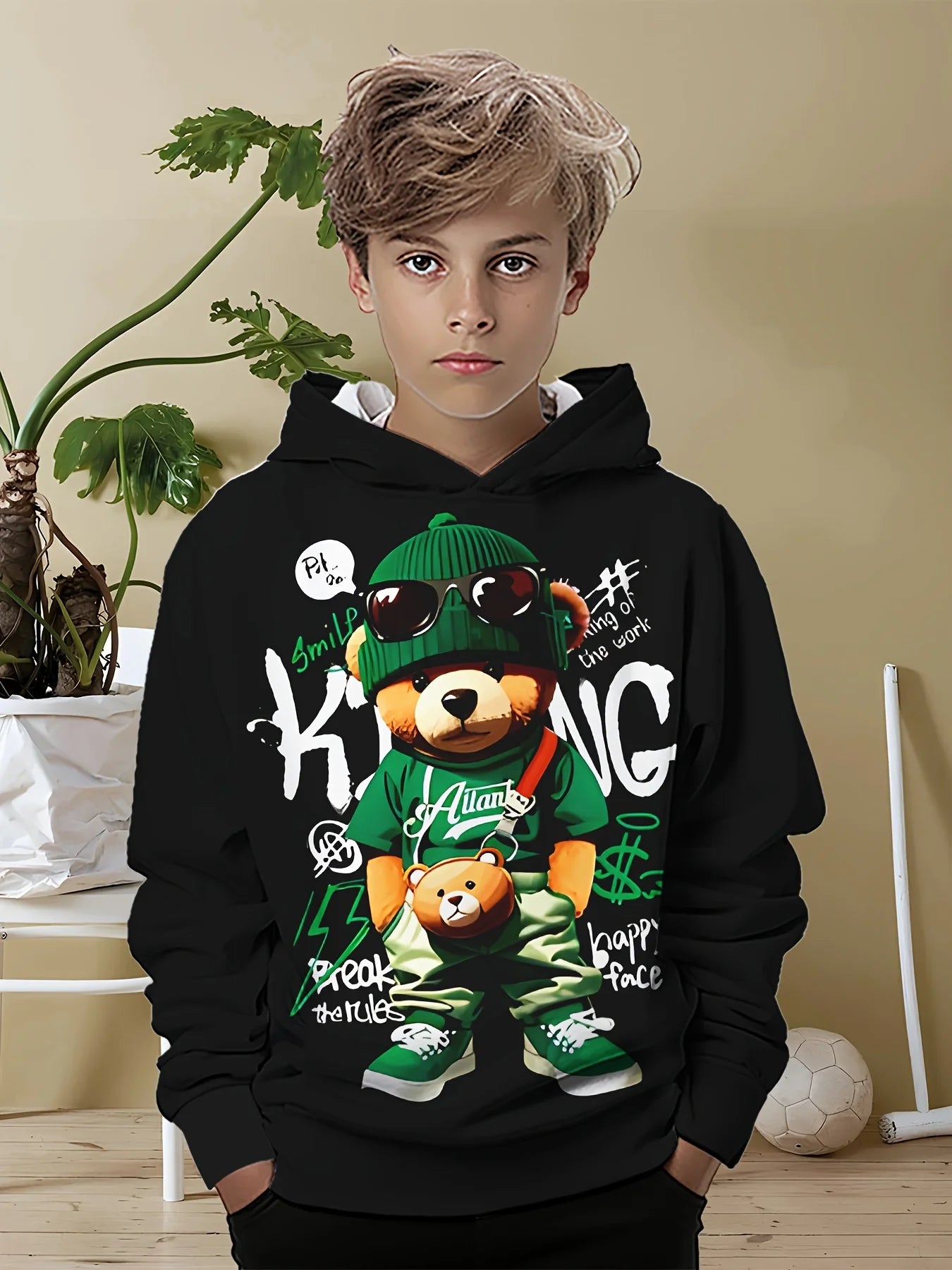 Vêtements pour enfants, sweat à capuche pour garçons, manches longues, imprimé ours Cool, vêtements de printemps et d'automne, à la mode, vêtements d'extérieur