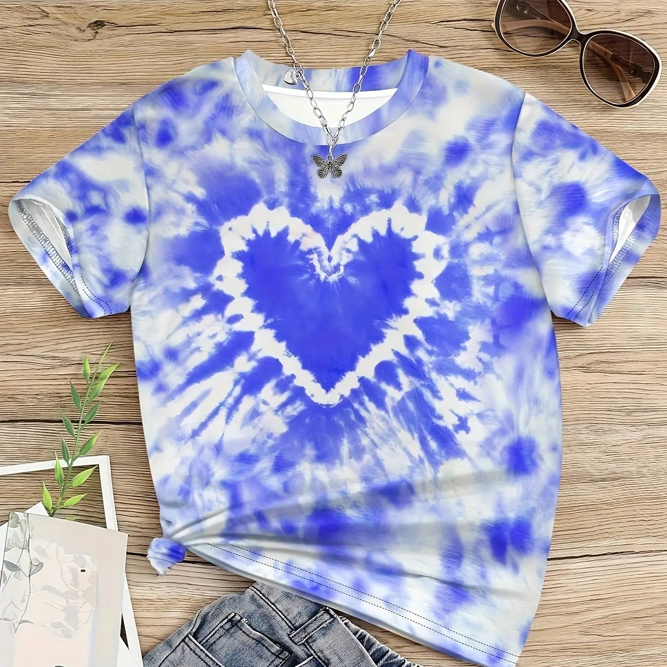 Vêtements fille T-Shirt enfant manches courtes coeur imprimé Tie Dye fille T-Shirt haut t-shirts occasionnels enfants vêtements d'été vêtements pour enfants