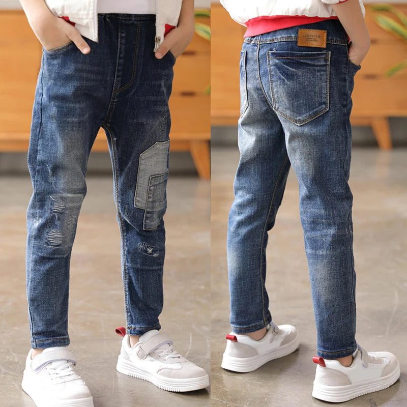 IENENS – pantalons en jean slim pour garçons, taille élastique, vêtements en Denim pour enfants de 4 à 13 ans, bas de sport