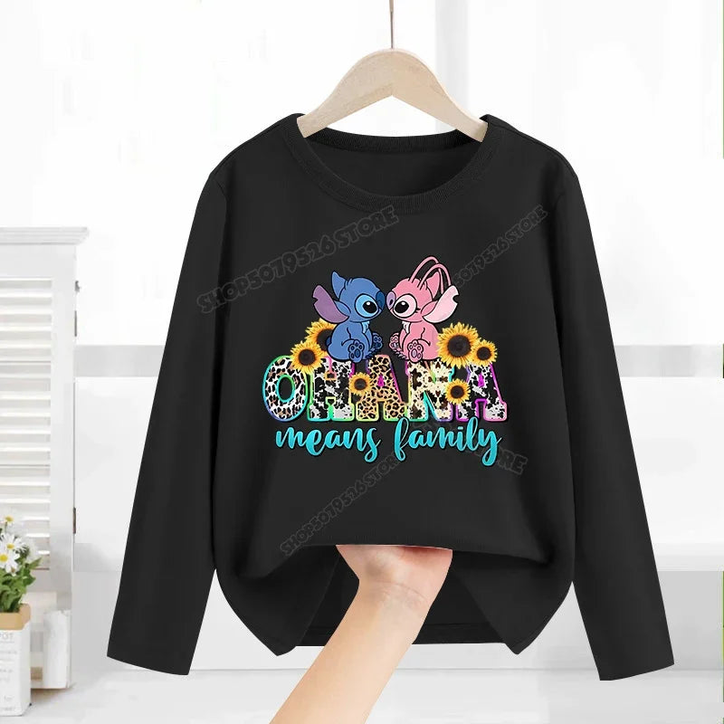 Disney Lilo & point enfants T-shirt coton t-shirts à manches longues manteau de base vêtements de loisirs garçons filles mignon dessin animé hauts enfants vêtements